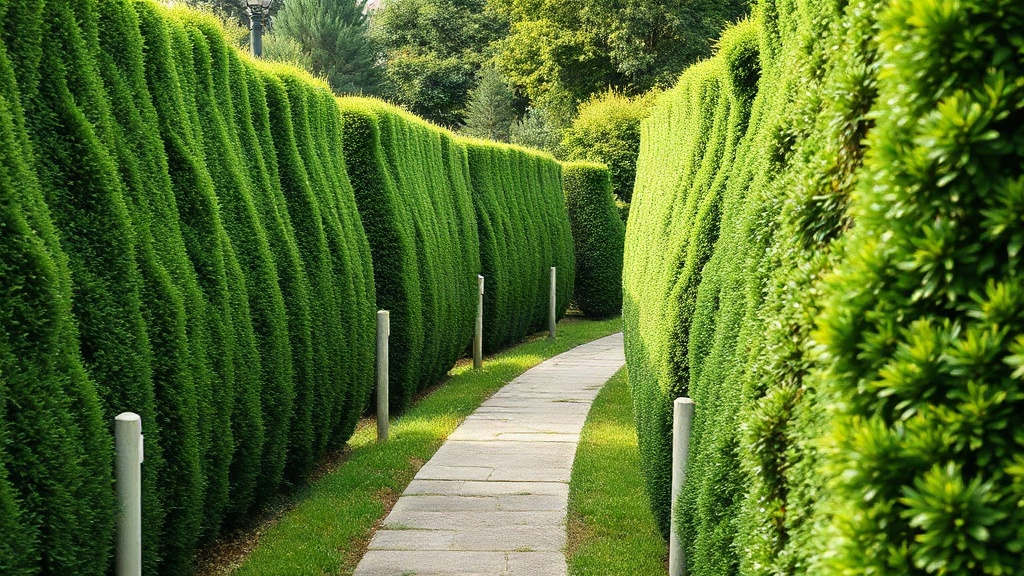 Evergreen hedge lining a garden path